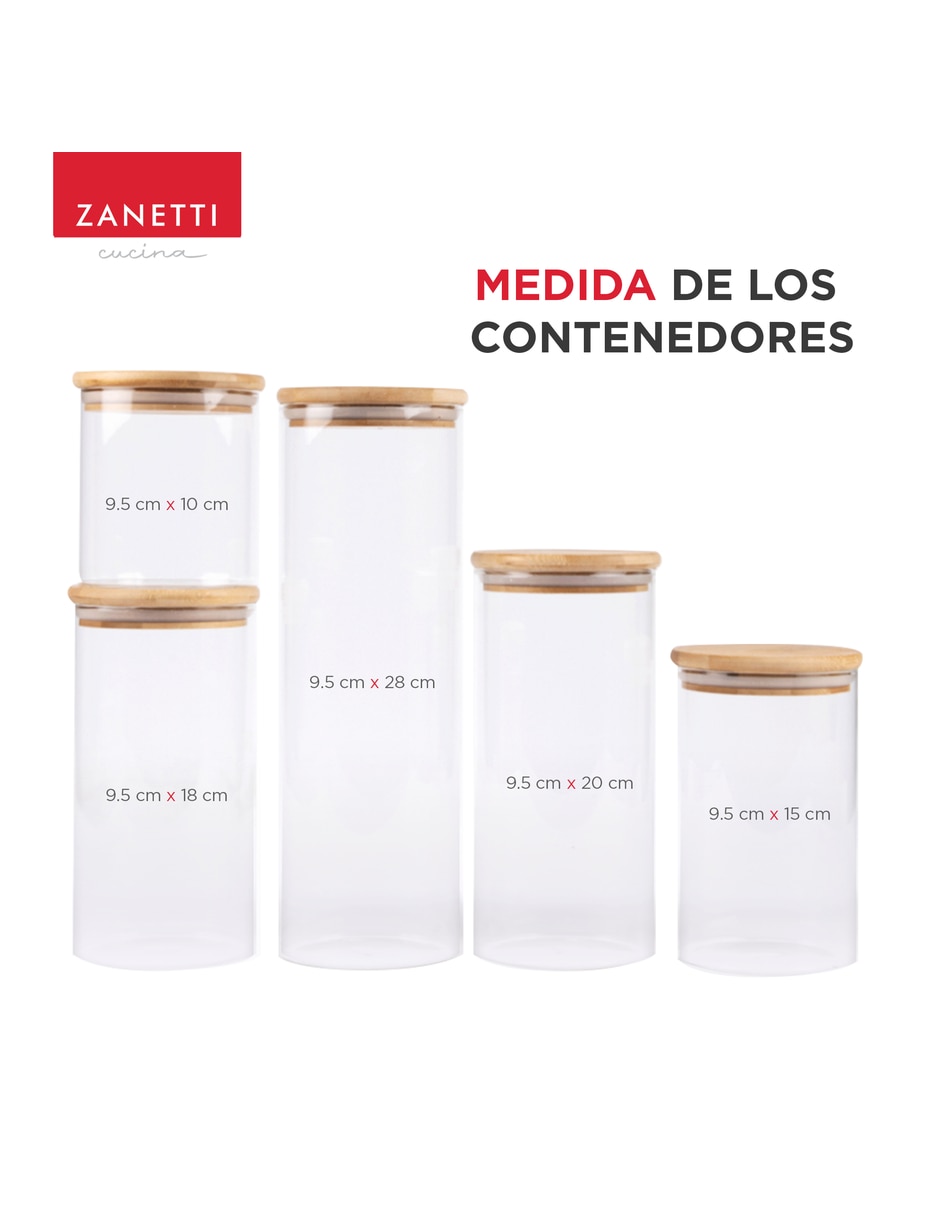 Set contenedor con tapa Zanetti de vidrio 5 piezas